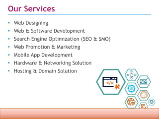 Confidential property of OPC Infotech. Do not distribute or reproduce without express permission from OPC Infotech. 5
Our Services
• Web Designing
• Web & Software Development
• Search Engine Optimization (SEO & SMO)
• Web Promotion & Marketing
• Mobile App Development
• Hardware & Networking Solution
• Hosting & Domain Solution
 