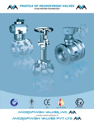 PROFILE OF MICROFINISH VALVES
               FLUID MOTION TECHNOLOGY




     6D 0301                             SIL 3 IEC 61508   ATEX 94/9/EC
     6D 0301                0045         SIL 3 IEC 61508   ATEX 94/9/EC




                a wholly owned subsidiary of
                                               ,
 