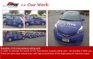 On-ground activation : Porsche kids driving school
Porsche wanted their TG to test-drive their car. Since it was a family car, we conducted safety
driving lessons for school kids using toy cars. Parents registered their kids & were also
explained about the features of the new car & their own names were taken for a test-drive.
>> Our Work
 