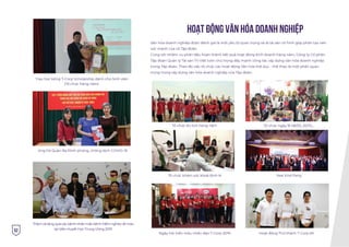 52
Văn hóa doanh nghiệp được đánh giá là một yếu tố quan trọng và là tài sản vô hình góp phần tạo nên
sức mạnh của cả Tập đoàn.
Cùng với nhiệm vụ phấn đấu hoàn thành kết quả hoạt động kinh doanh hàng năm, Công ty Cổ phần
Tập đoàn Quản lý Tài sản Trí Việt luôn chú trọng đẩy mạnh công tác xây dựng văn hóa doanh nghiệp
trong Tập đoàn. Theo đó việc tổ chức các hoạt động Văn hóa thể dục - thể thao là một phần quan
trọng trong xây dựng văn hóa doanh nghiệp của Tập đoàn.
HOẠT ÐỘNG VĂN HÓA DOANH NGHIỆP
Trao học bổng T-Corp Scholarship dành cho Sinh viên
(Tổ chức hàng năm)
Thămvàtặngquàcácbệnhnhânmắcbệnhhiểmnghèovềmáu
tại Viện Huyết Học Trung Ương 2019
Ngày hội hiến máu nhân đạo T-Corp 2019- Hoạt động Thử thách T-Corp 6h
Ủng hộ Quận Ba Đình phòng, chống dịch COVID-19
Tổ chức ngày lễ 08/03, 20/10,...
Year End Party
Tổ chức khám sức khoẻ định kì
Tổ chức du lịch hàng năm
 