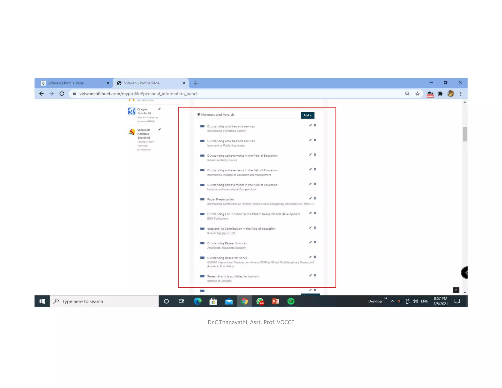 Profile Management System for Academic/Research Visibility-Vidwan | PDF
