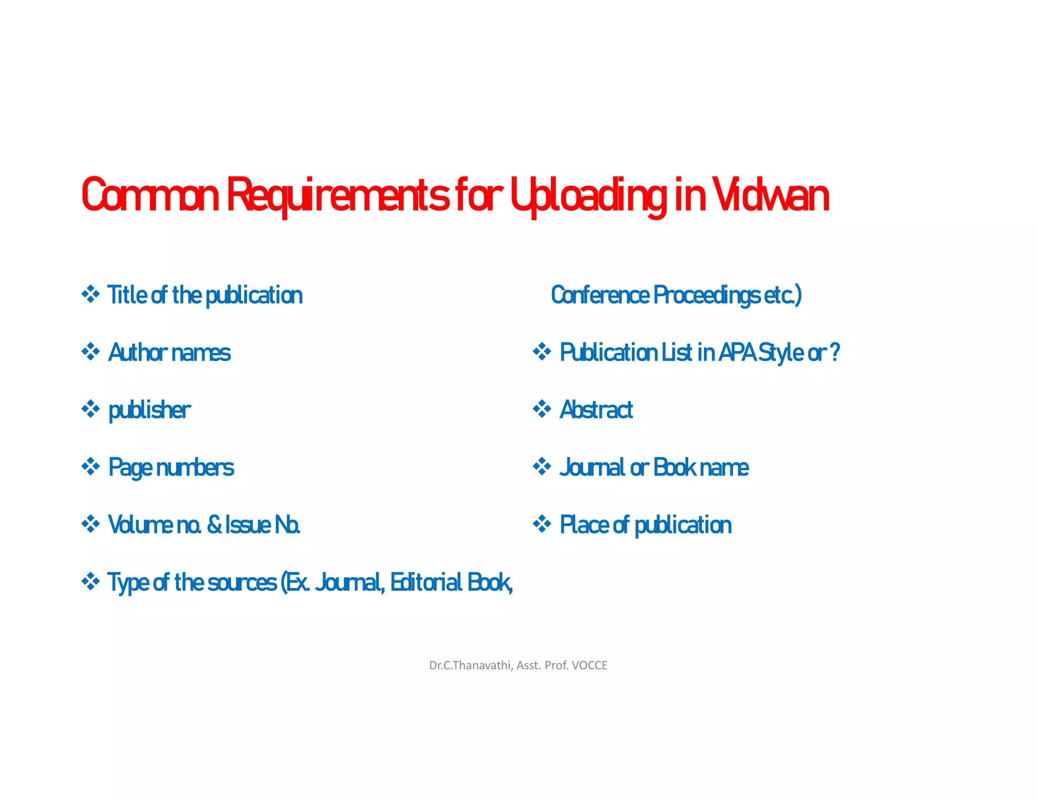 Profile Management System for Academic/Research Visibility-Vidwan | PDF