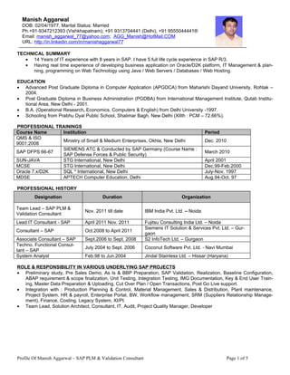 Profile Of Manish Aggarwal (Ibm Sap Dec 2011)