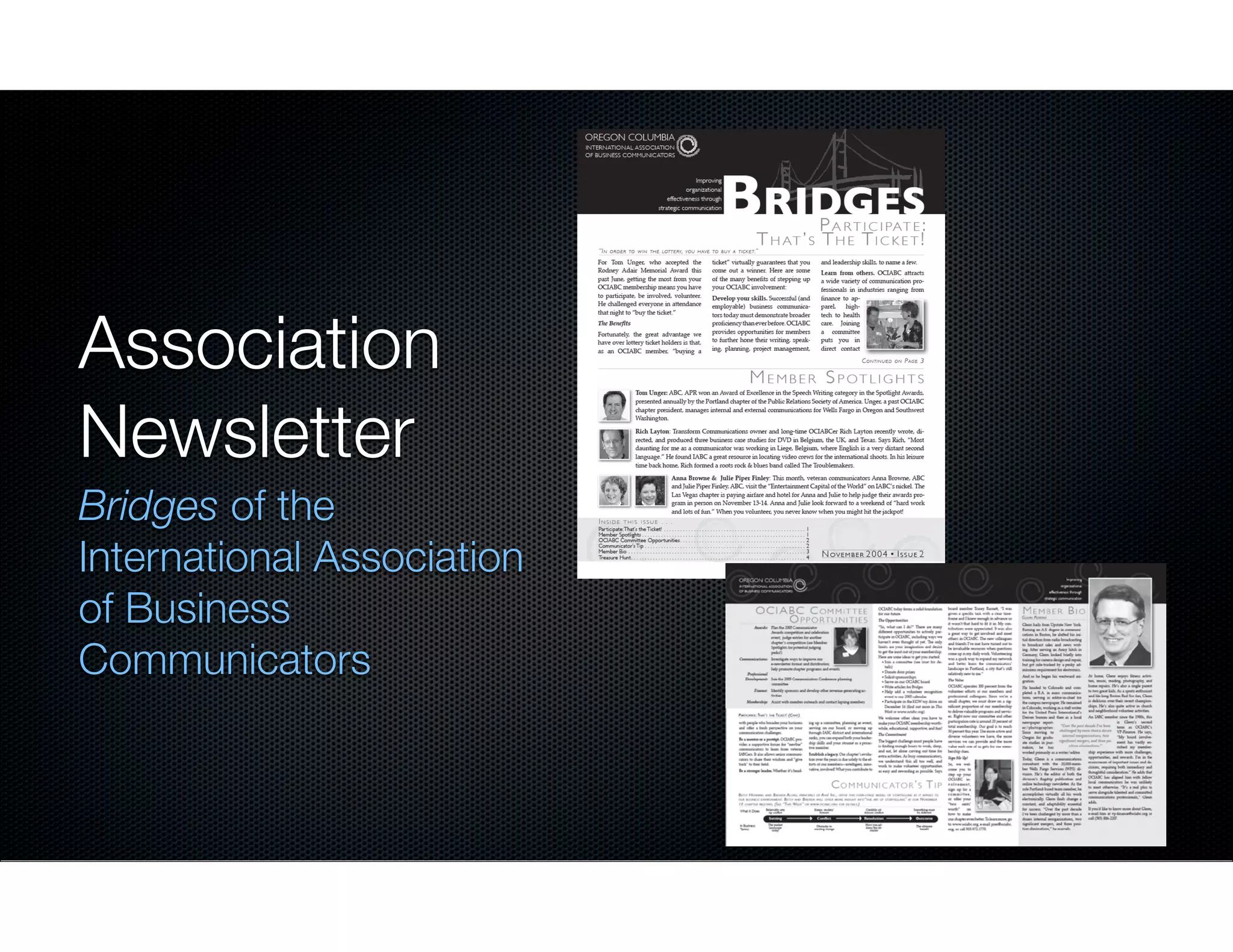 Association
Newsletter
Bridges of the
International Association
of Business
Communicators

 