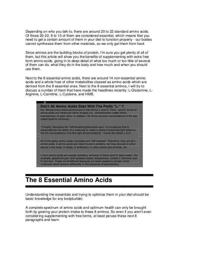 Profile on amino acids for body building