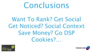 Conclusions
Want To Rank? Get Social
Get Noticed? Social Context
Save Money? Go DSP
Cookies?…

 