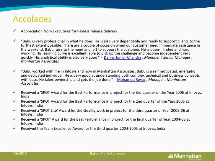 profile summary for experienced