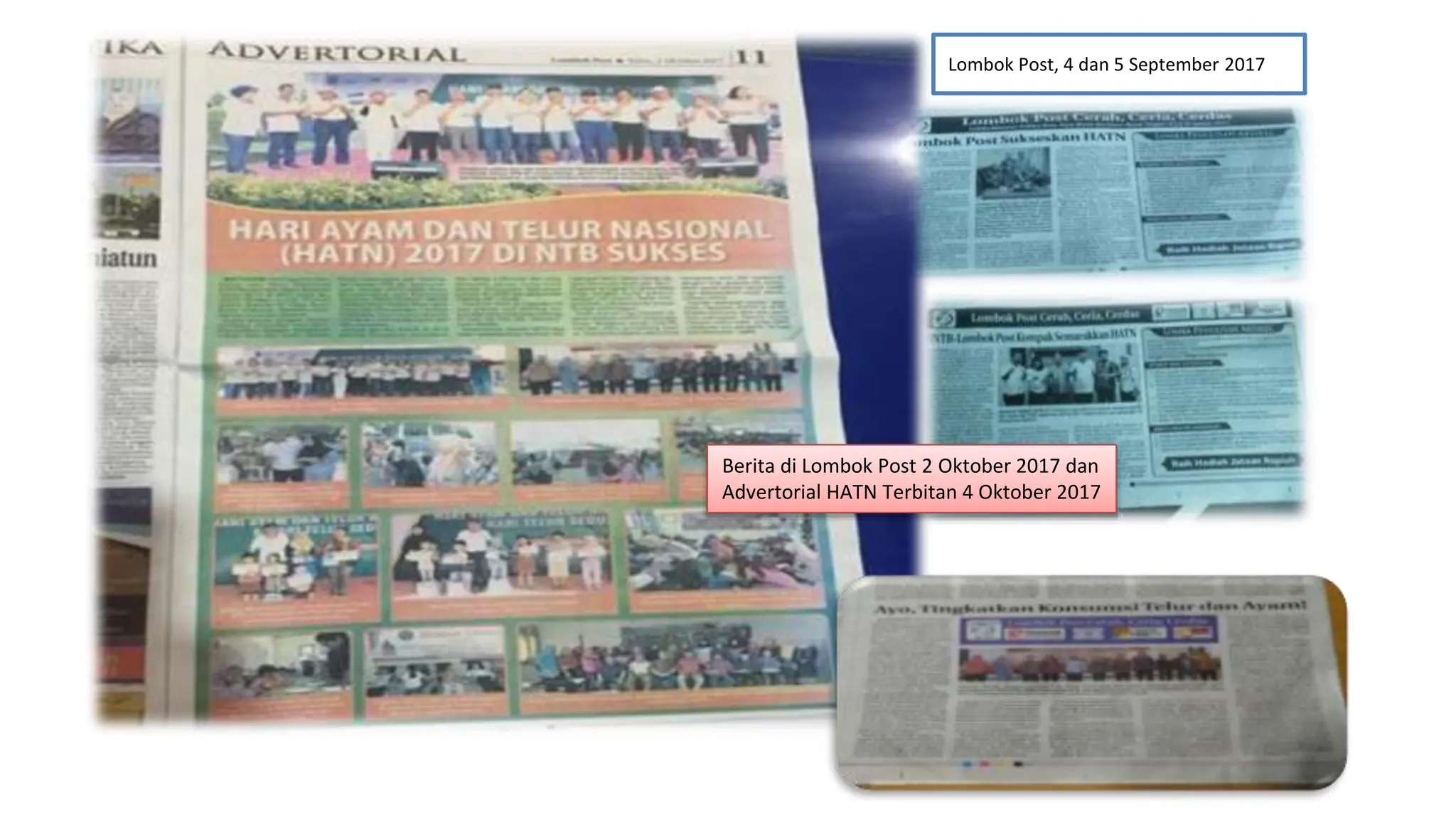 Lombok Post, 4 dan 5 September 2017
Berita di Lombok Post 2 Oktober 2017 dan
Advertorial HATN Terbitan 4 Oktober 2017
 