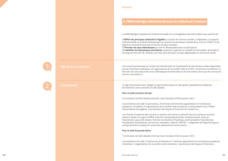 PROFIL GENRE TUNISIE | 2021
200 201
Une revue documentaire au moyen de l’identification et l’exploitation de documents rendus disponibles
par les institutions publiques, les organisations de la société civile et la DUE, recherches via Internet, en
lien avec les trois axes et les sous-thématiques mentionnées et les documents remis par les actrices et
acteurs rencontré.e.s.
Il s’agit d’entretiens semi-dirigés et approfondis basés sur des guides préalablement élaborés.
80 entretiens semi-directifs ont été réalisés.
Pour le volet Inclusion Sociale :
 
22 entretiens ont été réalisés entre les mois d’octobre 2019 et janvier 2021.
Les entretiens ont ciblé 33 personnes, 25 femmes et 8 hommes appartenant à 3 institutions
publiques/ ministères, 6 organisations de la société civile tunisienne, 5 associations et/ou filiales
d’associations étrangères, 3 partenaires techniques et financiers et 3 expert.e.s.
Les champs d’expertise des actrices et acteurs rencontré.e.s rentrent dans les secteurs suivants :
violence basée sur le genre (VBG), insertion socioprofessionnelle, entrepreneuriat, accès au
financement, pauvreté urbaine, femmes en situation d’handicap, santé sexuelle et reproductive,
travailleuses domestiques, personnes racialisées, collectif LGBTQI++, intégration de l’approche genre,
comportements à risques et suicide des adolescent.es entre autres.
Pour le volet Économie Verte :
15 entretiens ont été réalisés entre les mois d’octobre 2020 et janvier 2021.
Les entretiens ont ciblé 15 personnes, 8 femmes et 7 hommes appartenant à 6 institutions publiques/
ministères, 2 organisations de la société civile tunisienne, 2 partenaires techniques et financiers ; 
La méthodologie proposée est mixte et est basée sur la triangulation des informations qui a permis de :
I) Définir les principaux obstacles à l’égalité (y compris les normes sociales, la législation, la capacité
institutionnelle, la volonté politique dans le contexte actuel tenant compte de la crise du COVID 19 (et
depuis la révolution) ainsi que les écarts les plus marqués ;
II) Prioriser les sous-thématiques qui seront développées dans le profil genre ;
III) Identifier les thématiques prioritaires, questions urgentes en matière de formulation de projet et
de programmes de l’UE relatives aux trois axes (inclusion sociale, digitalisation et économie verte).
Revuedocumentaire
Entretien(s)
II. Méthodologie sélectionnée pour la collecte et l’analyse
1
2
Annexes
 