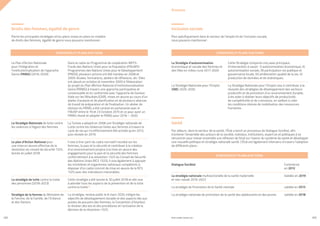 PROFIL GENRE TUNISIE | 2021
222 223
Droits des femmes, égalité de genre
Parmi les principales stratégies et/ou plans mises en place en matière
de droits des femmes, égalité de genre nous pouvons mentionner :
Inclusion sociale
Plus spécifiquement dans le secteur de l’emploi et de l’inclusion sociale,
nous pouvons mentionner :
Santé
Par ailleurs, dans le secteur de la santé, l’État a lancé un processus de Dialogue Sociétal, afin
d’amener l’ensemble des acteurs de la société, individus, institutions, expert.es et politiques à se
rencontrer pour mener ensemble une réflexion de fond sur l’avenir du système de santé et développer
une nouvelle politique et stratégie nationale santé. L’État est également intervenu à travers l’adoption
de différents plans :
Dialogue Sociétal
La stratégie nationale multisectorielle de la santé maternelle
et néo-natale 2019-2023
La stratégie de Promotion de la Santé mentale
La stratégie nationale de promotion de la santé des adolescents et des jeunes
Commencé
en 2012
Validée en 2019
validée en 2013
validée en 2018
Dans le cadre du Programme de coopération MFFS-
Fonds des Nations Unies pour la Population (FNUAP)/
Programmes des Nations Unies pour le Développement
(PNUD), plusieurs actions ont été menées en 2008 et
2009: études, formations, ateliers de réflexions, etc. Elles
ont abouti en octobre et novembre 2009 à l’élaboration
du projet du Plan ďAction National d’institutionnalisation
Genre (PANIG) à travers une approche participative et
consensuelle et en conformité avec l’approche de Gestion
Axée sur les Résultats (GAR), mises en œuvre au cours d’un
atelier d’analyse et de planification et de plusieurs séances
de travail de préparation et de finalisation. Un atelier de
révision du PANIG a été conduit en partenariat avec le
FNUAP entre le 19 et 23 Octobre 2015 et ce pour avoir un
PANIG révisé et adopter le PANIG pour 2016 – 2020.
La Tunisie a adopté en 2008 une Stratégie nationale de
Lutte contre les Violences faites aux femmes à travers le
cycle de vie qui n’a effectivement été activée qu’en 2012,
puis révisée en 2019.
Il vise à tirer parti du cadre normatif mondial sur les
femmes, la paix et la sécurité et contribuer à la création
d’un environnement propice à la mise en œuvre des
engagements pour la paix et la sécurité des femmes
conformément à la résolution 1325 du Conseil de Sécurité
des Nations Unies (RCS 1325). Il vise également à appuyer
les ministères et organismes nationaux compétents à
disposer d’un cadre concret de mise en œuvre de la RCS
1325 avec des indicateurs mesurables.
Cette stratégie a été lancée le 30 juillet 2018 et elle vise
à aborder tous les aspects de la prévention et de la lutte
contre la traite21.
La stratégie, rendue public le 8 mars 2020, intègre les
objectifs de développement durable et des aspects liés aux
postes de pouvoirs des femmes, la Convention d’Istanbul,
la révision des lois et des procédures et l’activation de la
décision de la résolution 1325.
Cette Stratégie comporte cinq axes principaux
d’intervention à savoir : I) autonomisation économique, II)
autonomisation sociale, III) participation vie publique et
gouvernance locale, IV) amélioration qualité de la vie, V)
production de données et de statistiques.
La Stratégie Nationale pour l’Emploi vise à contribuer à la
réussite des stratégies de développement des secteurs
productifs et de promotion d’un environnement durable;
à les aider à réaliser leurs objectifs de productivité,
de compétitivité et de croissance, en veillant à créer
les conditions idoines de mobilisation des ressources
humaines.
Le Plan d’Action Nationale
pour l’Intégration et
l’institutionnalisation de l’approche
Genre (PANIG) (2016-2020)
La Stratégie Nationale de lutte contre
les violences à l’égard des femmes
Le plan d’Action National pour
une mise en œuvre effective de la
résolution du conseil de sécurité 1325,
lancée en juillet 2018
La stratégie de lutte contre la traite
des personnes (2018-2023)
Stratégie de la femme du Ministère de
la Femme, de la Famille, de l’Enfance
et des Seniors
La Stratégie d’autonomisation
économique et sociale des femmes et
des filles en milieu rural 2017-2020
La Stratégie Nationale pour l’Emploi
(SNE) 2020-2030
Annexes
STRATÉGIES ET PLANS D’ACTIONS STRATÉGIES ET PLANS D’ACTIONS
STRATÉGIES ET PLANS D’ACTIONS
 