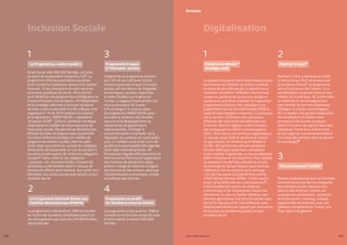 PROFIL GENRE TUNISIE | 2021
230 231
1
Le Programme « Amen social »
1
Plateforme Ahmini
(Protège-moi)
2
Pow’her in tech
2
Le Programme National d’Aide aux
Familles Nécessiteuses (PNAFN)
4
Programme au profit
de familles à revenus limités
3
Programme d’appui
à l’inclusion sociale
Amen Social cible 900 000 familles, soit près
du quart de la population totale (24,5 %)1. Le
programme offre les prestations suivantes :
I) les transferts monétaires directs et le soutien
financier ; II) les prestations de soins dans les
structures publiques de santé ; III) la priorité
pour bénéficier des programmes d’intégration et
d’autonomisation économiques ; IV) l’élaboration
de la stratégie nationale d’inclusion sociale et
de lutte contre la pauvreté. Il a été créé par la loi
organique nº 10 de 2019 relative à la création
du programme « AMEN SOCIAL » adoptée le
16 janvier 20192. Cette loi constitue une étape
importante en matière de reconnaissance de
l’exclusion sociale. Elle permet au Ministère des
Affaires Sociales de disposer pour la première
fois d’une référence juridique en matière de
programmes d’aides sociales, dans le cadre
d’une vision qui prenne en compte les multiples
dimensions de la pauvreté, en vue de parvenir à
la justice sociale auprès de toutes les catégories
sociales3. Selon cette loi, les catégories
« pauvres » et « à revenu limité » incluent les
personnes ou les familles dont le manque de
ressources affecte leurs revenus, leur santé, leur
éducation, leur accès aux services publics et leur
condition de vie.
L’objectif de ce programme soutenu
par l’UE est de contribuer à lutter
contre la pauvreté et pour l’inclusion
sociale, afin de réduire les inégalités
économiques, sociales, régionales
et celles fondées sur le genre en
Tunisie. La logique d’intervention est
structurée autour de 3 axes :
I) Accompagner la mise en place
du programme AMEN SOCIAL pour
accroitre la résilience des familles
pauvres et le développement de
mécanismes de gouvernance
intersectorielle ; II) Elargir la
couverture sante universelle, via la
régulation du système de santé public
pour un meilleur accès à des soins de
qualité et la soutenabilité des régimes,
dont l’aide médicale gratuite ; III)
Promouvoir l’Egalite effective entre les
femmes et les hommes et l’application
des mesures de prévention, lutte,
prise en charge de violences à l’égard
des femmes et des enfants, ainsi que
l’autonomisation économique, sociale
et politique des femmes.
La plateforme joue le rôle d’intermédiaire entre
les femmes qui habitent les zones rurales et
la caisse de sécurité sociale. La plateforme a
l’ambition de faciliter l’affiliation des femmes
rurales au système de couverture sociale et
sanitaire et contribuer à faciliter et fragmenter
le paiement à distance des cotisations à la
Caisse Nationale de Sécurité Sociale (CNSS) à
l’aide des technologies modernes. Le processus
est le suivant : I) À travers des caravanes,
effectuer des actions de sensibilisation sur
le terrain, dans les régions rurales à travers
des ambassadrices (90%) et ambassadeurs
(10%) ; II) À travers une technique digitalisée ou
un dossier papier (CIN et certificat de travail
en agriculture), les femmes sont affiliées à
la CNS ; III) Les femmes utilisent ensuite le
service USSD pour payer leurs cotisations
d’une manière fragmentée, au lieu de dépenser
60DT/trimestre en une seule fois. Pour réaliser
ce paiement, les femmes utilisent le service
de recharge de Tunisie Telecom dont les frais
s’élèvent à 10% du montant de la recharge
; IV) Les frais payés à la plateforme sont de
2.500TND/an/femme affiliée ; V) Bien que le
projet ait eu différents prix internationaux5
il est actuellement source de certaines
controverses et de remaniement (selon nos
entretiens). Ce service facilite l’adhésion des
femmes agricultrices à la sécurité sociale mais
les tarifs imposés et les frais afférents sont
relativement élevés par rapport aux ressources
financières de ces femmes publics et leur
condition de vie.
Pow’her in Tech a été lancé en 2018
et est porté par INCO et soutenu par
la fondation Chanel7. Le programme
est articulé autour de 3 piliers : I) La
sensibilisation de jeunes femmes aux
métiers du numérique ; II) La formation,
le mentorat et l’accompagnement
vers l’emploi de femmes désireuses
d’intégrer le secteur technologique ;
III) La création d’un guide à destination
des employeurs du secteur pour
promouvoir les bonnes pratiques
liées à l’inclusion des genres dans leur
entreprise. Parmi leurs événements,
ils ont organisé une semaine dédiée à
l’inclusion des femmes dans le secteur
du numérique8.
Le programme a été lancé en 1986 et consiste
en l’octroi de transferts monétaires directs et
de soins gratuits pour près de 250 000 familles
nécessiteuses.
Le programme a été lancé en 1998 et
consiste en l’octroi des cartes de soins
à tarifs réduits à environ 600 000
familles.
Inclusion Sociale Digitalisation
Annexes
4 6
3
The nextwomen Tunisie
Réseau professionnel pour les femmes
entrepreneures qui permet d’apporter
des solutions et des réponses aux
besoins des femmes, comme par
exemple des partenariats, recherche
de financement, coaching, conseils,
opportunités de business, avec une
présence européenne en France, aux
Pays-Bas et Angleterre.
9
 