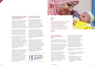 PROFIL GENRE TUNISIE | 2021
68 69
04. Inclusion sociale, digitalisation et économie verte
LE TRAVAIL DE DOMESTIQUE ET DE SOINS
NON RÉMUNÉRÉ ET LE MAINTIEN DES
FEMMES DANS LA PRÉCARITÉ
Les femmes tunisiennes consacrent,
en moyenne, 5 fois plus de temps
que les hommes aux soins non
rémunérés97. Ce sont les femmes
mariées qui y consacrent le plus de
temps (23h par semaine), 2 fois plus
que les femmes non mariées (10h)98.
La division sexuelle du travail et les
politiques de démantèlement des
services publics en Tunisie ont des
conséquences directes sur cette
charge de travail disproportionnée.
Ce travail représente des milliards
d’heures fournies par les femmes
à leur domicile et dans leur
communauté, en s’occupant de leurs
enfants, des malades, des personnes
âgées et en effectuant des activités
domestiques. Il n’est pas pris en
compte dans le système économique
tunisien. Il n’est pas reconnu.
Il est invisible, non-valorisé et
non-rémunéré.
Cette situation s’est particulièrement
aggravée lors du confinement mis
en place lors de la première vague
de COVID-19 avec la fermeture
des jardins d’enfants et des
établissements scolaires. Les femmes
actives dans le secteur de la santé
et des soins rémunérés ont le plus
souffert de cette augmentation
du travail non rémunéré et de la
surcharge de travail.
PROTECTION SOCIALE ET SANTÉ :
UN ACCÈS INÉGAL DES FEMMES
D’après les données du dernier
recensement de l’INS réalisé en
2014, 13,4% de la population
tunisienne est dépourvue de toute
couverture médicale. Les femmes,
les chômeurs et d’autres catégories
travaillant dans le secteur informel en
constituent un bon nombre.
Pour la catégorie des personnes
âgées (60 ans et plus), les femmes
n’ayant pas de couverture médicale
représentent 50,16% et les hommes
de la même catégorie d’âge 40,83%.
En dehors des communes, la situation
s’aggrave pour les femmes avec un
taux de 54%.
L’assurance maladie contributive
étant tributaire de l’emploi, les
personnes sans emploi ne bénéficient
de l’assurance médicale qu’en tant
qu’ayant-droit, par leur lien conjugal et
leur filiation au travailleur contribuable.
Les femmes sont pénalisées par
ce régime de protection sociale
qui repose sur un modèle familial
traditionnel et dont l’accès se fait
uniquement par l’emploi.
SANTÉ : TAUX DE MORTALITÉ
ÉLEVÉ ET DÉGRADATION DE L’ACCÈS
UNIVERSEL
Le taux de mortalité maternelle est
très élevé en Tunisie, culminant à 44,8
pour 100 000 naissances en 201999.
Les disparités régionales, tout comme
celles sociales, sont importantes en
termes d’accès aux services de santé
de la reproduction (contraception,
consultations pré et postnatales,
accouchements assistés).
Cette situation touche les femmes
les plus vulnérables qui sont
tributaires des services publics,
notamment les femmes dans le
milieu rural, péri-urbain, les mères
célibataires, les femmes porteuses
de handicap, les femmes migrantes,
réfugiées et demandeuses
d’asile.
Il est à noter que la santé des femmes
en incarcération est préoccupante.
La Tunisie a adopté la loi 2008-58
(du 4 août 2008) qui prévoit des
mesures afin de protéger les détenues
enceintes ou allaitantes et leurs
nouveau-nés, en leur allouant un
espace dédié avec accès aux soins
médicaux, psychologiques et sociaux
et avec autorisation de garder l’enfant
jusqu’à l’âge de 1 an seulement.
Une attention plus importante devrait
être accordée :
•	 Aux violences obstétriques souvent
normalisées par les professionnel.
le.s de santé100.
•	 À la faible implication des pères
dans le développement de
l’enfant et dans les stratégies
de préconception et d’éducation
parentale101.
CHEZ LES + DE 60 ANS
50 % DES FEMMES N’ONT
PAS DE COUVERTURE
MÉDICALE CONTRE 40%
DES HOMMES
u
u
Une attention plus importante
devrait être accordée aux
violences obstétriques
souvent normalisées par les
professionnel.le.s de santé.
 