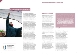 PROFIL GENRE TUNISIE | 2021
88 89
III. Secteur de l’économie verte
04. Inclusion sociale, digitalisation et économie verte
Les ressources naturelles sont
fondamentales pour la santé humaine,
l’activité économique, le bien-être et la
qualité de vie de toutes les personnes,
mais elles sont limitées. La hausse
de la demande mondiale pour ces
ressources entraîne des problèmes de
pénurie et une volatilité des prix.
Le modèle de développement actuel
de la Tunisie nécessite des ressources
considérables. La Tunisie est passée,
en quelques décennies, d’une situation
de relative autosuffisance alimentaire
au lendemain de l’indépendance à
une croissante exposition aux aléas
des marchés mondiaux de matières
premières alimentaires comme aux
aléas climatiques153. Afin de réduire
l’épuisement des ressources et la
dégradation de l’environnement
qui peut y être associée, la Tunisie
devra remplacer le modèle actuel
par des modes de production et de
consommation plus résilients,inclusifs
et plus durables, conformément aux
principes de « l’économie circulaire154»
et « l’économie verte ». Le passage
à une économie plus productive et
moins gourmande en ressources
nécessite des investissements dans
l’éco-innovation et des analyses
genre pour donner lieu à des
progrès importants en matière de
compétitivité écologique et de création
d’emplois décents pour tous et toutes.
« L’économie verte » est fondée sur
des exigences environnementales
mais aussi sur une durabilité sociale
qui inclut la justice sociale et l’égalité
entre les sexes.
L’AGRICULTURE ET LE MILIEU RURAL
Les agriculteurs.trices, qui sont les
acteurs centraux et moteurs de
changement, sans lesquels aucun
développement agricole n’est
possible, doivent être proactifs,
mis en responsabilité, sur le terrain
comme dans les instances de
dialogue de politiques publiques.
L’agriculture tunisienne souffre de la
faible organisation des producteurs.
trices et ne les reconnait pas
suffisamment comme force motrice
des changements structurels rendus
nécessaires à la fois par le constat
des mauvaises performances
environnementales, productives et
économiques du secteur agricole,
qui ne feront que s’aggraver avec
les effets croissants du changement
climatique.
L’enquête des structures agricoles
de 2005 estime à 516 000 le nombre
d’exploitants (contre 326 000 en
1960) dont 6% seraient aux mains de
femmes cheffes d’exploitation155.
En 2017, le Ministère de l’Agriculture
évalue à environ 550 000 le nombre
de femmes travaillant dans le secteur
agricole, dont 43 000 dirigent
une unité de production et près
de 100 000 sont des salariées
temporaires et permanentes. Elles
représentent 38% de l’ensemble de la
force de travail du secteur.
Seuls 44% des exploitant.e.s exercent
l’agriculture comme activité principale.
L’agriculture n’est pas l’activité
principale de la moitié de ceux qui
possèdent moins de 5 hectares (ha)
et de 20% de ceux qui possèdent
50 ha ou plus. L’âge moyen des
exploitant.e.s ne cesse d’augmenter,
il est passé de 50 ans en 1980 à
54 ans en 2004. L’exode rural a
touché principalement les jeunes.
En 2005, 84% des agriculteurs ont
un niveau d’instruction primaire et
3% ont suivi des études supérieures.
L’analphabétisme touche un
agriculteur sur deux. En milieu rural,
les femmes sont plus marquées par
l’analphabétisme que les hommes,
32% d’entre elles sont analphabètes.
Malgré la tendance vers la hausse
du nombre des filles scolarisées
par rapport aux garçons à l’échelle
AUX POSTES STABLES
D’OUVRIER.E.S
PERMANENT.E.S,  IL Y A
86% D’HOMMES CONTRE
14% DE FEMMES
 « La situation des femmes n’a pas
changé, elle s’est même dégradée. La
contribution des femmes dans le monde
rural (agricultrices) est toujours considérée
comme une aide. Quand on en parle on
dit qu’elle ne fait rien. La solution ne doit
pas être des arrangements ponctuels.
Les femmes sont dans l’acceptation parce
qu’elles n’ont pas d’autres alternatives. »
Économiste
 