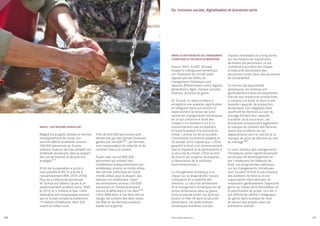 PROFIL GENRE TUNISIE | 2021
100 101
IMPACTS DIFFÉRENCIÉS DU CHANGEMENT
CLIMATIQUE ET SÉCURITÉ ALIMENTAIRE
Depuis 2001, le GIEC (Groupe
d’experts intergouvernementaux
sur l’évolution du climat) avait
signalé que les effets du
changement climatique sont
répartis différemment entre régions,
générations, âges, classes sociales,
revenus, activités et genre.
En Tunisie, le cadre juridique a
enregistré une avancée significative
en intégrant dans son article 45
explicitement la notion de lutte
contre les changements climatiques
en ce qui concerne le droit des
citoyen.n.e.s tunisien.n.e.s à un
environnement sain et équilibré
et la participation à la sécurité du
climat. L’article 45 de la nouvelle
Constitution tunisienne adoptée le
26 Janvier 2014 stipule que « L’État
garantit le droit à un environnement
sain et équilibré et la participation à
la sécurité du climat. L’État se doit
de fournir les moyens nécessaires
à l’élimination de la pollution
environnementale ».
Le changement climatique a un
impact sur la disponibilité, l’accès,
l’utilisation et la stabilité des
aliments. La sécurité alimentaire
et le changement climatique ont de
fortes dimensions liées au genre.
Dans le monde entier, les femmes
jouent un rôle clé dans la sécurité
alimentaire. Les phénomènes
climatiques extrêmes ont des
impacts immédiats et à long terme
sur les moyens de subsistance
de toutes les personnes, ce qui
contribue à accroitre les risques
d’insécurité alimentaire des
personnes vivant dans des situations
de vulnérabilité.
En termes de disponibilité
alimentaire, les femmes ont
généralement moins de possibilités
d’accès aux ressources productives,
y compris à la terre, et donc à une
moindre capacité de production
alimentaire. Les inégalités dont
souffrent les femmes au sein du
ménage limitent leur capacité
à acheter de la nourriture ; les
limitations comprennent également
le manque de mobilité des femmes
ayant une incidence sur les
déplacements vers le marché et le
manque de prise de décision au sein
du ménage180.
Le sous-secteur des changements
climatiques attire significativement
les projets de développement et
par conséquent les bailleurs de
fond. Les programmes nationaux
sur les changements climatiques
sont souvent le fruit d’une initiative
des bailleurs de fond ou d’une
organisation internationale. Ils
respectent généralement l’approche
genre au niveau de la formulation et
la planification du projet, ceci dit, il
est difficile de vérifier l’intégration
du genre dans la phase de mise
en œuvre des projets selon les
entretiens réalisés.
WASH1 : DES BESOINS SUBSISTENT
Malgré les progrès réalisés en termes
d’élargissement de l’accès aux
services WASH améliorés, environ
250 000 personnes en Tunisie
utilisent toujours de l’eau potable non
améliorée provenant, dans la plupart
des cas de sources et de puis non
protégés177.
97,6% de la population a accès à
l’eau potable et 85,7% a accès à
l’assainissement (INS, 2015-2016).
Plus de 4 millions de personnes
en Tunisie ont obtenu l’accès à un
assainissement amélioré entre 1990
et 2015, et 4 millions à l’eau. Cette
réalisation est remarquable sachant
que la Tunisie compte actuellement
11 millions d’habitants, dont 33%
vivent en milieu rural.
Près de 650 000 personnes sont
desservies par des bornes fontaines
gérées par les GDA178. Les femmes
sont responsables de collecter et de
ramener l’eau à la maison.
À part cela, sur les 900 000
personnes qui utilisent des
installations d’assainissement non
améliorées, environ la moitié utilise
des latrines collectives et l’autre
moitié utilise, pour la plupart, des
latrines non améliorées. Selon
les estimations, environ 250 000
personnes en Tunisie pratiquent
encore la défécation à l’air libre179.
Cette défécation à l’air libre met en
danger les enfants des deux sexes,
les filles et les femmes (violence
basée sur le genre).
04. Inclusion sociale, digitalisation et économie verte
 