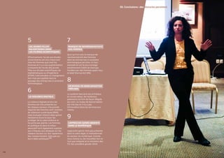 PROFIL GENRE DE LA TUNISIE
118 119
5
LES JEUNES FILLES
MAJORITAIRES DANS
LES FILIÈRES SCIENTIFIQUES
Effectivement, l’accès aux études
universitaires est plus important
chez les femmes que chez les
hommes et il y a une augmentation
croissante de l’accès des jeunes
filles aux études scientifiques, de
mathématiques ou d’ingénierie
(STEM). Cela entraîne un changement
lent mais perceptible dans le
paysage des entreprises à caractère
technologique.
6
LA VIOLENCE DIGITALE
La violence digitale envers les
femmes est très présente sur
les réseaux sociaux. Une grande
majorité des femmes sont victimes
de violences numériques (89%),
mais la plupart d’entre elles ignore
l’existence d’une loi pour les
protéger de la cyberviolence et
ne porte pas plainte. Les femmes
en politique et dans le milieu
associatif sont également sujettes
aux critiques, aux attaques sur les
réseaux sociaux sur leur apparence,
leur comportement, mais pas sur
leurs idées politiques188.
7
MANQUE DE REPRÉSENTATIVITÉ
DES FEMMES
Quoi qu’il en soit, le manque de
représentativité des femmes
dans les entreprises à caractère
technologique persiste. Un bon
exemple en est le pourcentage
extrêmement faible de startups
fondées par des femmes ayant reçu
le label Startup Act (4%).
8
UN NIVEAU DE BANCARISATION
TRÈS BAS
Le système bancaire est archaïque
et conservateur, de nombreux
paiements se font de façon illégale
(au noir). Le niveau de bancarisation
est très bas et il n’y a pas
d’innovation dans les services aux
clients.
9
L’APPROCHE GENRE ABSENTE
DANS LE NUMÉRIQUE
L’approche genre n’est pas présente
dans le cadre légal, ni institutionnel
du secteur du numérique. Comme
nous l’avons vu, les nouvelles lois ne
l’ont pas intégrée et le ministère des
TIC est considéré gender blind.
05. Conclusions : des obstacles persistent
 