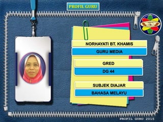 PROFIL GURU
NORHAYATI BT. KHAMIS
GURU MEDIA
DG 44
BAHASA MELAYU
GRED
SUBJEK DIAJAR
 