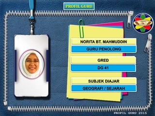 PROFIL GURU
NORITA BT. MAHMUDDIN
GURU PENOLONG
DG 41
GEOGRAFI / SEJARAH
GRED
SUBJEK DIAJAR
 