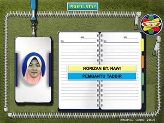 PROFIL STAF
NORIZAN BT. NAWI
PEMBANTU TADBIR
 