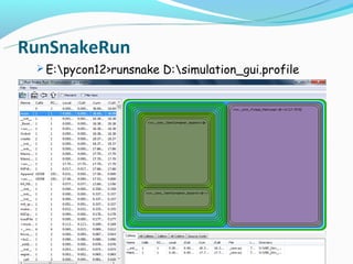 RunSnakeRun
  E:pycon12>runsnake D:simulation_gui.profile
 