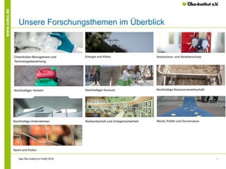 7
www.oeko.de
Unsere Forschungsthemen im Überblick
Das Öko-Institut im Profil│2016
 