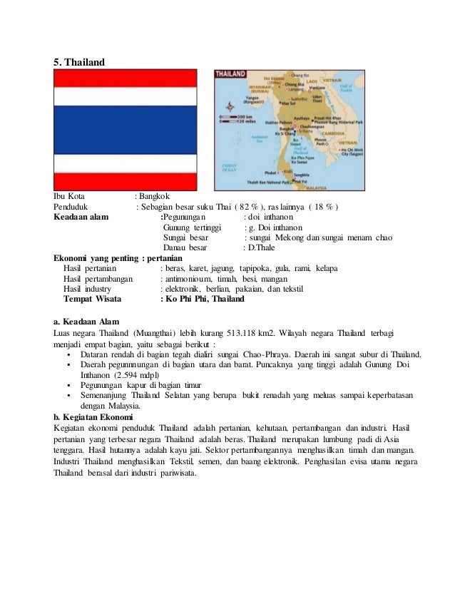 Sebutkan Pembagian Wilayah Thailand Berdasarkan Keadaan