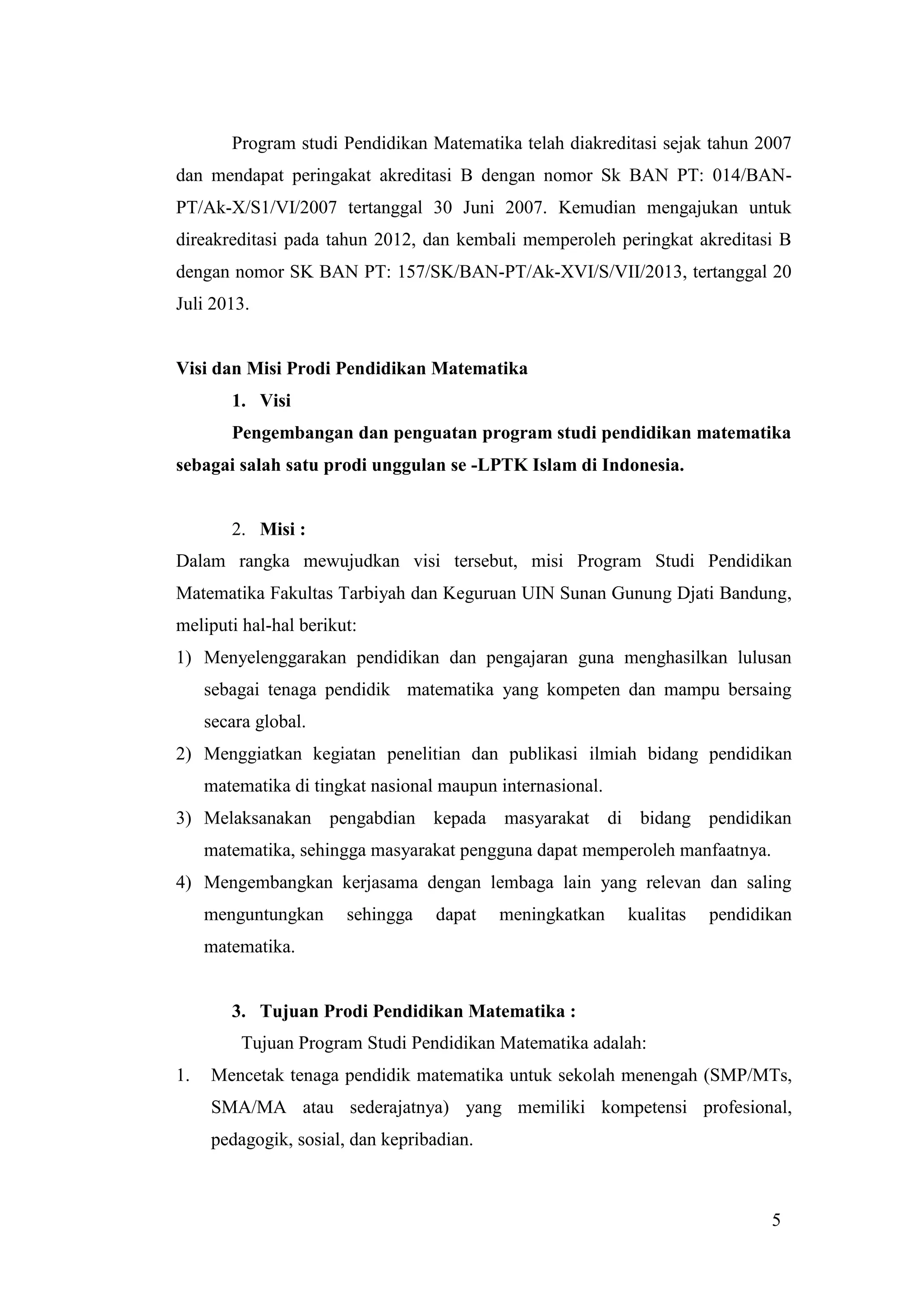 Profil prodi pendidikan matematika ftk uin sgd bandung | PDF