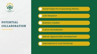 Social Project for Empowering Nearby
Joint Research
Business Creation
Culture Revitalization
Islamic Opportunities Development
International & Local Workshop
 