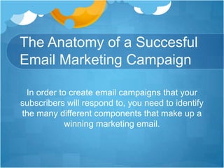 Establish Purpose
The goal is to create targeted mailing lists based on
specific niche markets or groups of consumers. In
...
