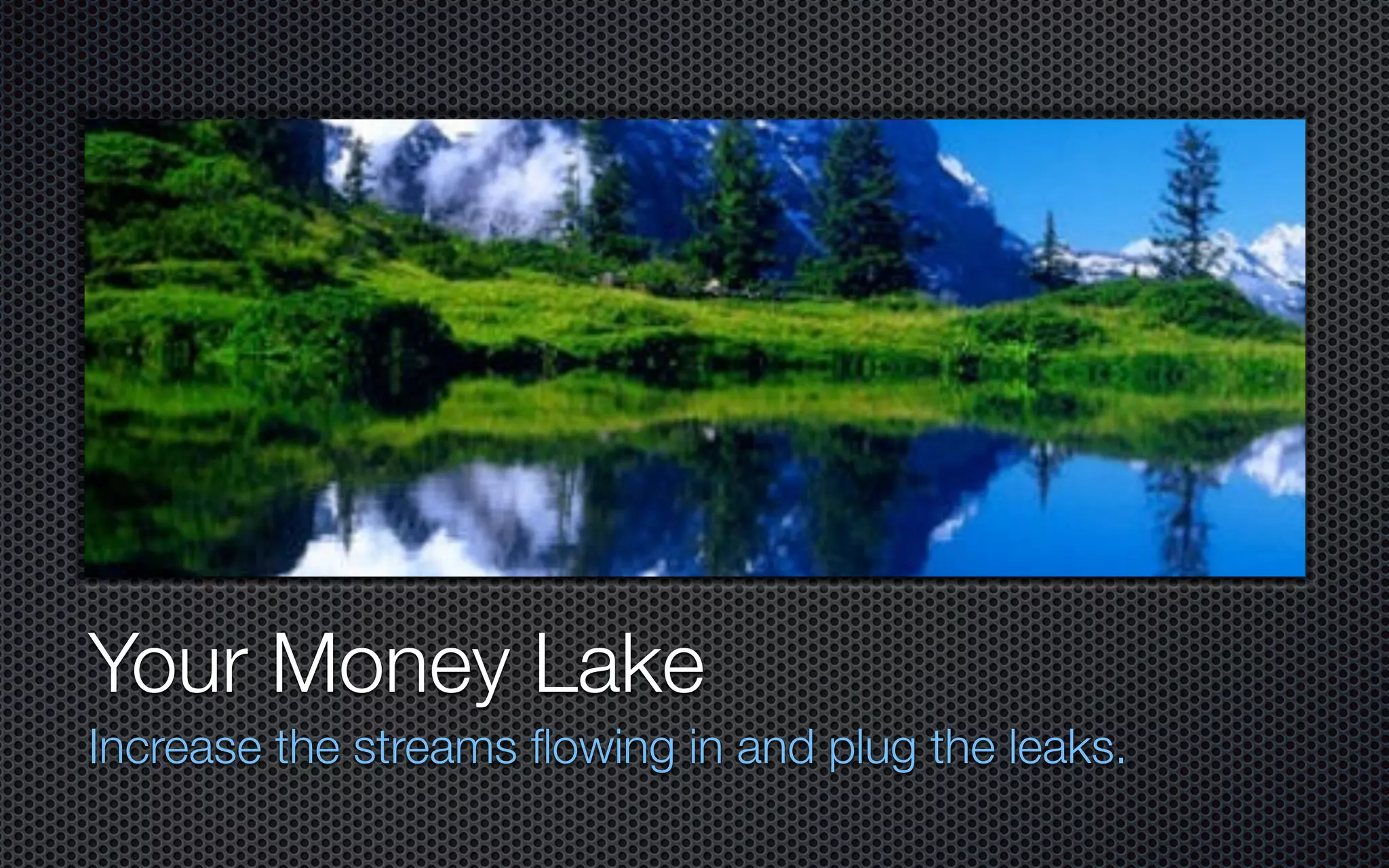Your Money Lake
Increase the streams flowing in and plug the leaks.