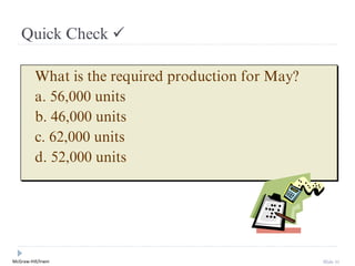 McGraw-Hill/Irwin Slide 31
Quick Check ✓
What is the required production for May?
a. 56,000 units
b. 46,000 units
c. 62,000 units
d. 52,000 units
 