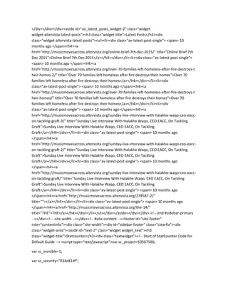 </div></div></div><aside id="av_latest_posts_widget-2" class="widget
widget-altervista-latest-posts"><h3 class="widget-title">Latest Posts</h3><div
class="widget-altervista-latest-posts"><ul><li><div class="av-latest-post-single"> <span> 10
months ago </span><h4><a
href="http://musicmovesacross.altervista.org/online-brief-7th-dec-2015/" title="Online Brief 7th
Dec 2015">Online Brief 7th Dec 2015</a></h4></div></li><li><div class="av-latest-post-single">
<span> 10 months ago </span><h4><a
href="http://musicmovesacross.altervista.org/over-70-families-left-homeless-after-fire-destroys-t
heir-homes-2/" title="Over 70 families left homeless after fire destroys their homes">Over 70
families left homeless after fire destroys their homes</a></h4></div></li><li><div
class="av-latest-post-single"> <span> 10 months ago </span><h4><a
href="http://musicmovesacross.altervista.org/over-70-families-left-homeless-after-fire-destroys-t
heir-homes/" title="Over 70 families left homeless after fire destroys their homes">Over 70
families left homeless after fire destroys their homes</a></h4></div></li><li><div
class="av-latest-post-single"> <span> 10 months ago </span><h4><a
href="http://musicmovesacross.altervista.org/sunday-live-interview-with-halakhe-waqo-ceo-eacc-
on-tackling-graft-3/" title="Sunday Live Interview With Halakhe Waqo, CEO EACC, On Tackling
Graft">Sunday Live Interview With Halakhe Waqo, CEO EACC, On Tackling
Graft</a></h4></div></li><li><div class="av-latest-post-single"> <span> 10 months ago
</span><h4><a
href="http://musicmovesacross.altervista.org/sunday-live-interview-with-halakhe-waqo-ceo-eacc-
on-tackling-graft-2/" title="Sunday Live Interview With Halakhe Waqo, CEO EACC, On Tackling
Graft">Sunday Live Interview With Halakhe Waqo, CEO EACC, On Tackling
Graft</a></h4></div></li><li><div class="av-latest-post-single"> <span> 10 months ago
</span><h4><a
href="http://musicmovesacross.altervista.org/sunday-live-interview-with-halakhe-waqo-ceo-eacc-
on-tackling-graft/" title="Sunday Live Interview With Halakhe Waqo, CEO EACC, On Tackling
Graft">Sunday Live Interview With Halakhe Waqo, CEO EACC, On Tackling
Graft</a></h4></div></li><li><div class="av-latest-post-single"> <span> 10 months ago
</span><h4><a href="http://musicmovesacross.altervista.org/278587-2/"
title=""></a></h4></div></li><li><div class="av-latest-post-single"> <span> 10 months ago
</span><h4><a href="http://musicmovesacross.altervista.org/the-14/"
title="THE">THE</a></h4></div></li></ul></div></aside></div></div> <!-- end #sidebar-primary
--></div><!-- .site-width --></div><!-- #site-content --><footer id="site-footer"
role="contentinfo"><div class="site-width"><div id="sidebar-footer" class="clearfix"><div
class="widget-area"><aside id="text-2" class="widget widget_text"><h3
class="widget-title">Statcounter</h3><div class="textwidget"><!-- Start of StatCounter Code for
Default Guide --> <script type="text/javascript">var sc_project=10567566;
var sc_invisible=1;
var sc_security="034e81df";
 