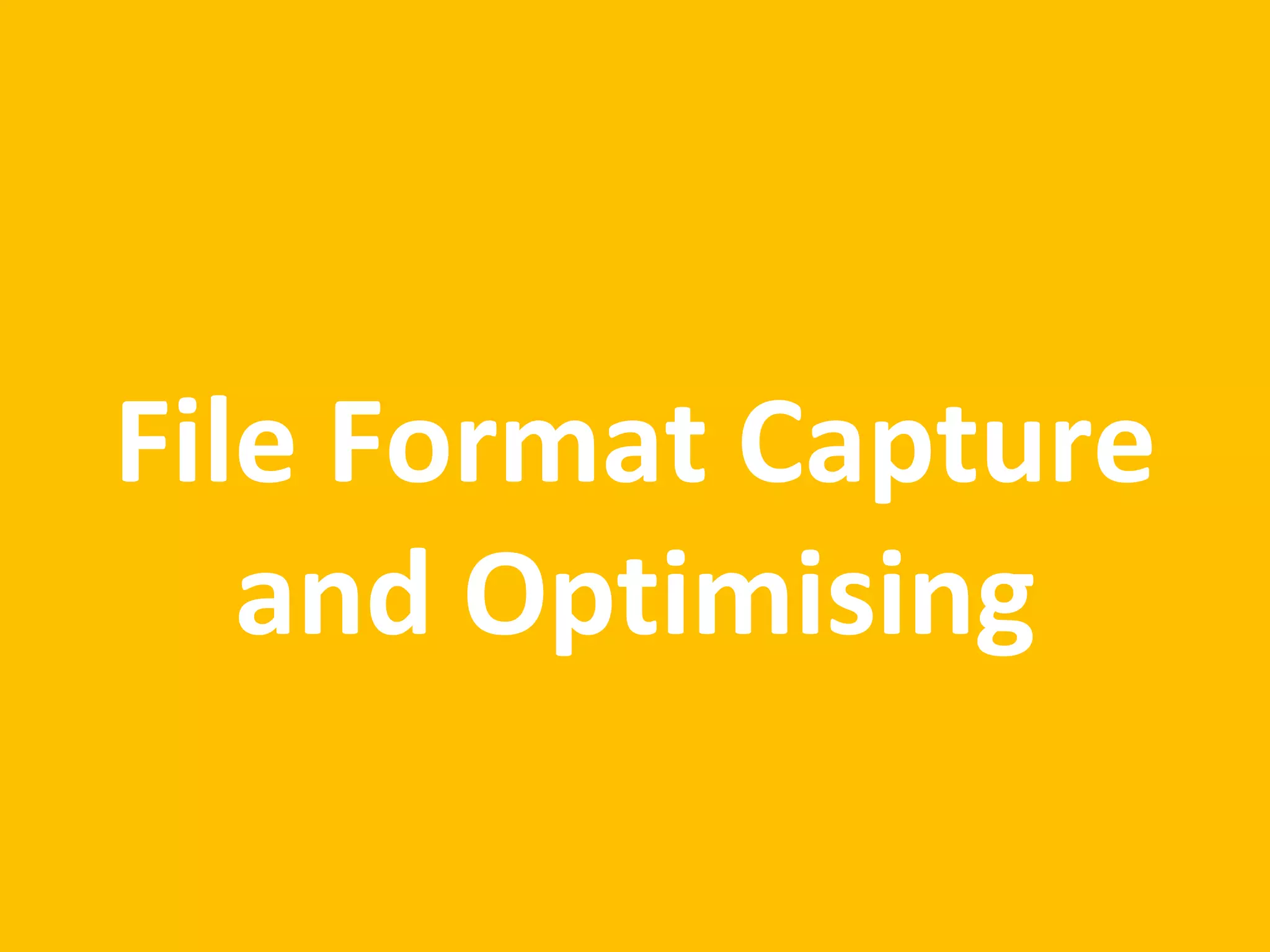 File Format Capture
and Optimising
 