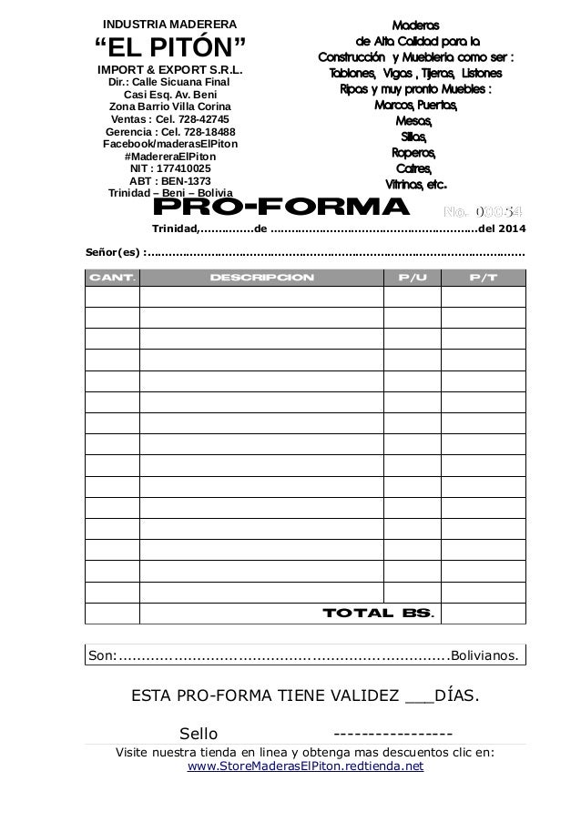 Modelo de factura proforma