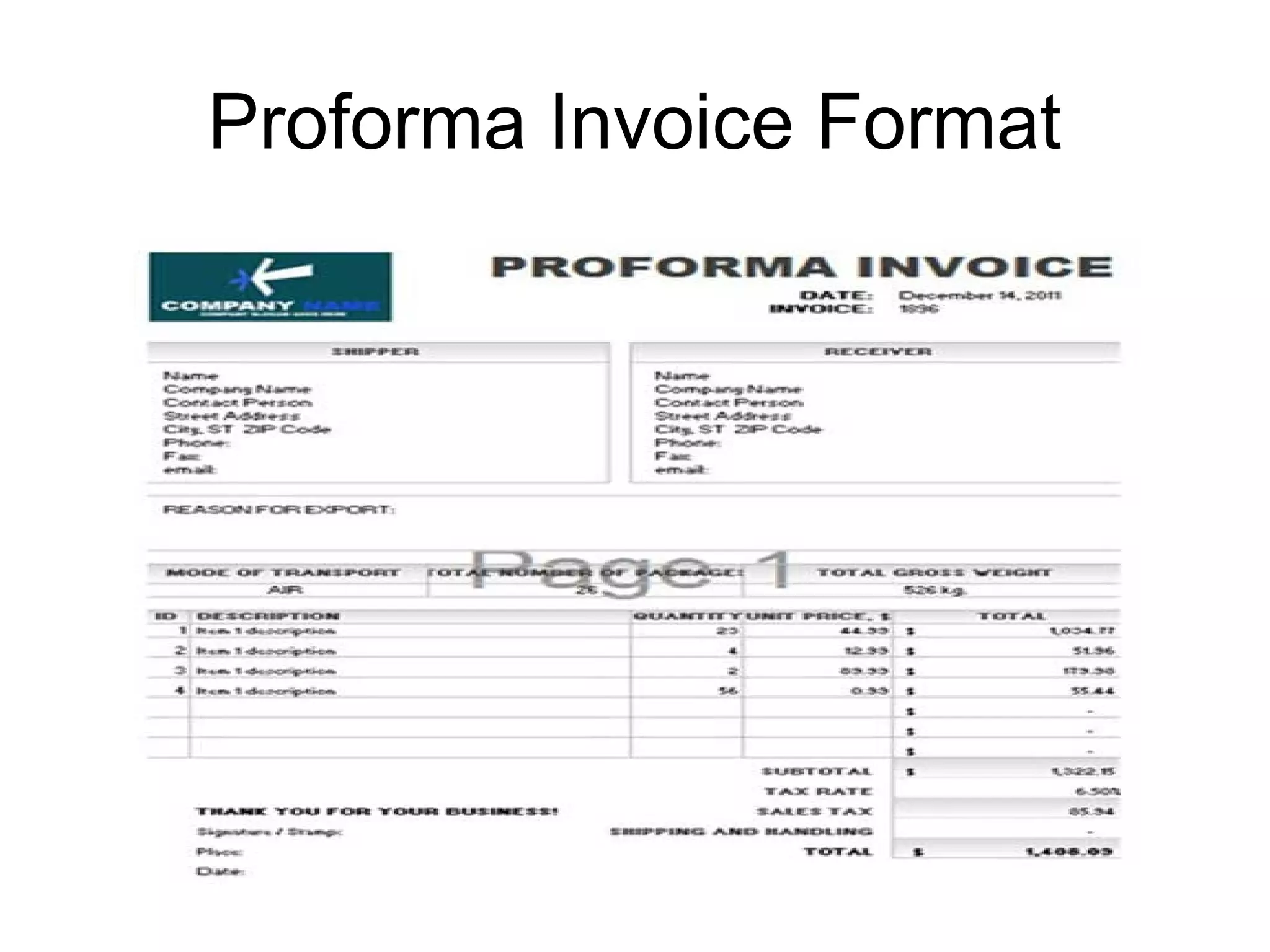Proforma Invoice Format
 