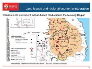 Land issues and regional economic integration
Transnational investment in land-based production in the Mekong Region
Vietnamese rubber investment in southern Laos and eastern Cambodia
13
 