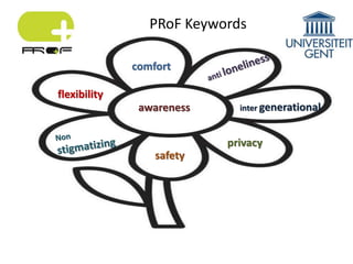awareness
comfort
safety
privacy
inter generational
flexibility
PRoF Keywords
 