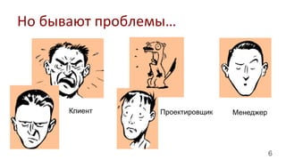 6
Но	
  бывают	
  проблемы…	
  
Клиент Проектировщик Менеджер
 
