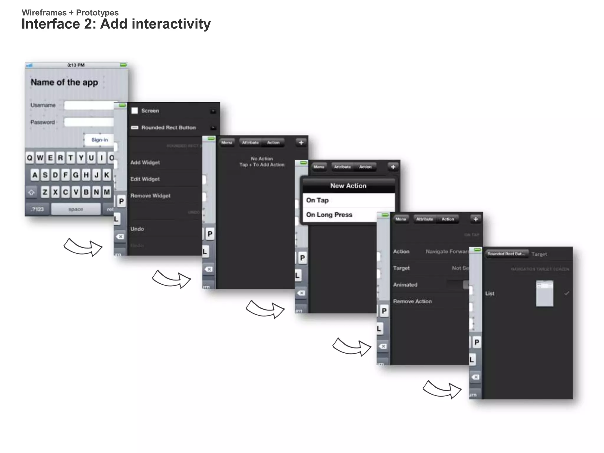Interface 2: Add interactivity
Wireframes + Prototypes
 