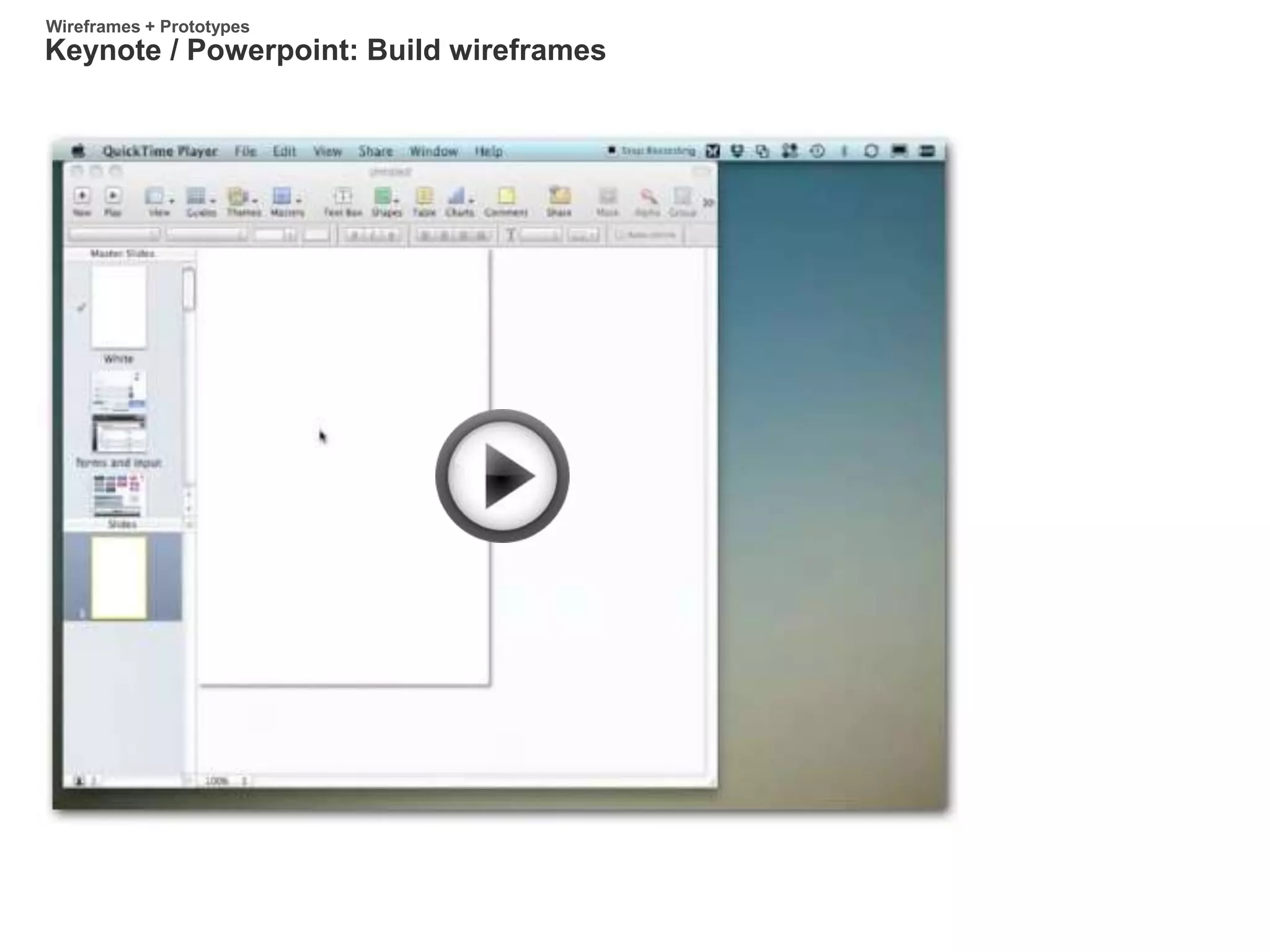 Keynote / Powerpoint: Build wireframes
Wireframes + Prototypes
 