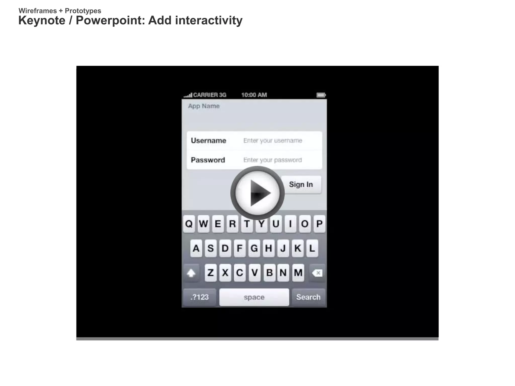 Keynote / Powerpoint: Add interactivity
Wireframes + Prototypes
 