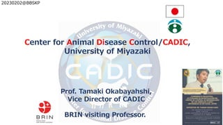 Center for Animal Disease Control/CADIC,
University of Miyazaki
20230202@BBSKP
Prof. Tamaki Okabayahshi,
Vice Director of CADIC
BRIN visiting Professor.
 