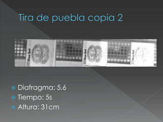  Diafragma: 5.6
 Tiempo: 5s
 Altura: 31cm
 