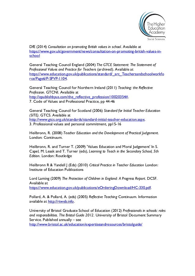 professional values and responsibilities initial teacher education re list of professional values