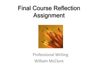 Final Course Reflection
Assignment

Professional Writing
William McClure

 