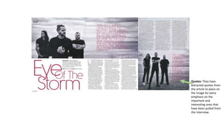 Quotes: They have
extracted quotes from
the article to place on
the image for extra
emphasis on the
important and
interesting ones that
have been pulled from
the interview.
 