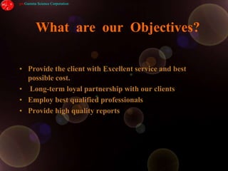 Validation   ServicesConduct 21CFR11 evaluations of computer systems  Develop protocols for IQ,OQ and PQ Develop and prepare necessary documentation Conduct computer hardware and  software validationAnalytical method validationProduct process validation studies
