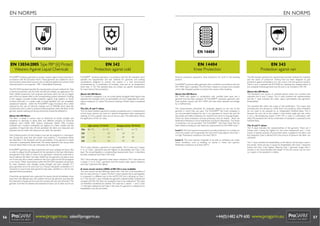EN NORMS

EN NORMS

EN 13034

EN 342

EN 343

EN 14404

EN 13034:2005 Type PB* [6] Protect
Wearers Against Liquid Chemicals

EN 342
Protection against cold

EN 14404
Knee Protection

EN 343
Protection against rain

ProGARM® produces garments to protect wearers against liquid chemicals in
accordance with this European Norm. These garments are suitable for use in
environments where there may be a risk of chemical splashes but where a total
chemical barrier is not required - *PB = Partial Body Protection.

ProGARM® produces garments in accordance with this EN standard which
speciﬁes the requirements and test methods for garments and clothing
combinations designed to protect the wearer in a cold environment
(characterised by a combination of humidity, wind and an air temperature
lower than -5 °C). The standard does not contain any speciﬁc requirements
for head, hand or foot protection.

Personal protective equipment. Knee protectors for work in the kneeling
position

This EN standard speciﬁes the requirements and test methods for materials
and the seams of protective clothing that has been designed to give
protection against precipitation (i.e. rain, snow), mist and ground moisture.
There is also a separate test EN14360 for assessing the wateproofness of
the complete ﬁnished garments but this test is not included in EN 343.

About this EN Norm
This standard’s pictogram is an ice-crystal placed alongside three ﬁgures that
represent the insulation (Clo), air permeability (X) and, if applicable, the water
vapour resistance (Y) values. The precise meaning of these values is explained
below.

About this EN Norm:
EN 14404 only applies in combination with certiﬁed knee pads and a
garment that has been assessed. All ProGARM® workwear garments with
knee pockets comply with EN 14404 and have been assessed accordingly
by a notiﬁed body.

The Clo, X and Y values
The Clo value indicates a garment’s insulation properties and is a measurement
of how long a person can work at a speciﬁc temperature when wearing this
clothing. It is not a speciﬁc class, but can be any value. The table below shows
the signiﬁcance of the Clo value.

The measurements prescribed for kneepads depend on the size of the
garment in which they are used. The ProGARM® Gel Foam kneepads is
our recommeded kneepad for use in our garments to ensure the pad ﬁts
the pocket and offers protection for wearers from short to long leg lengths.
There are three properties of knee protectors that are tested - these are
Penetration Resistance, Force Distribution and Shock Absorption. Two levels
of protection can be provided. The ProGARM® Gel Foam Knee Pad has
been tested according to and meets the requirements for EN14404 Level 1.

The EN13034 standard speciﬁes the requirements and test methods for Type
6 chemical protection suits for both one-off and multiple use applications. For
other related accessories, such as gloves and boots, which are not an integral
part of the suit, please refer to the corresponding product standards. Clothing
in the catagory provides limited protection against small spatters or fumes
of liquid chemicals. it is usually made of water-repellent, but not completely
waterproof materials - within the ProGARM® range of products this is often
acheived by the uses of chemical coatings such as Teﬂon® which repel the
contaminants and in order to preserve these properties within the fabric of the
garment, special washing and drying instructions should be adhered to.
About this EN Norm
The fabric is tested in various ways to determine its tensile strength and
resistance to chemicals. In these tests, four different solutions of chemicals
(Sulphuric Acid H2S04 30%, Sodium Hydroxide NaHO 30%, 0-xylene
undiluted and 1-butanol undiluted)) are applied to a fabric sample and the
quantities of liquid that drip off and penetrate the fabric are measured and
analysed must be within the tolerances set within the standard.
One ﬁnished product (of each quality) must also be analysed in a ‘mannequin’
test. During this spray test, the wearer must perform 7 movements (these
are described in the standard) and the permeability of the garment to liquid
chemicals is subsequently determined. The classes attained in the various tests
must be clearly listed in the user instructions for the garment.
ProGARM® garments are Type 6 garments and must undergo the Spray Test
in order to display the EN pictogram for the standard on the User Information
and garment Care Label. In some of our garments it should be noted that in
some instances the fabric has been tested but the garment and seams have
not. In this case, this is clearly marked on the Care Label and the EN pictogram
is not shown. Other requirements within the EN13034 standard include tests
for wear resistance, tear strength, tensile strength and seam strength. If 2
piece garments are to be worn such as a Trouser and Jacket combination it is
important to ensure that both garments have been certiﬁed as a ‘set’ for the
speciﬁed level of protection.
If chemicals are splashed onto a garment, the wearer should immediately move
away from the affected area and carefully remove the garment, ensuring that
the chemicals or liquids do not come into contact with any part of the skin. The
garment must then be cleaned and assessed for future use or taken out of use.

56

Light activity 115 W/m2

Avergae activity 170 W/m2

Clo

8h / °C

8h / °C

2.0

1

1h / °C
-23

-18

1h / °C
-31

2.5

-6

-33

-29

-44

3.0

-13

-43

-39

-57

The X value indicates a garment’s air permeability. The X value has 3 classes
(1 to 3). Class 1 garments have the highest air permeability and Class 3 the
least. The air permeability is a windprooﬁng measurement, Class 1 is therefore
the least windproof and Class 3 the most.

ProGARM® produces safety garments that is certiﬁed in accordance with the
EN 14404 Type 2 standard. This EN Norm relates to trousers and coveralls
which offer kneepad pockets to protect the wearer when kneeling.

Level 1: This level requires knee pads to provide protection on a surface on
which the wearer will not generally risk injury from lying objects more than 1
cm high. Penetration resistance of at least 100 N.
Level 2: This level requires kneepads to be able to withstand use under
heavy conditions, such as kneeling on stones in mines and quarries.
Penetration resistance of at least 250 N.

About this EN Norm
This standard’s icon shows an umbrella placed under two numbers that
represent the X and Y values. The X value indicates the waterproofness
and the Y value indicates the water vapour permeability (the garment’s
breathability).
This standard falls within the scope of ‘self-certiﬁcation’. This means that
manufacturers are allowed to certify their own products, which therefore
do not need to be assessed by an independent Notiﬁed Body. This is
because the only risk to the wearer is that he/she might get wet, which
is not a life-threatening hazard. If EN 343 is used in combination with
other EN standards the whole combination of standards is assessed by the
Notiﬁed Body
The X and Y values
The X value indicates the waterproofness of the garment. There are 3
Classes with 3 being the highest (i.e. the most waterproof) and 1 is the
lowest. A speciﬁc quantity of pressurised water is applied to the fabric and
the respective Class is derived from the amount of pressure the fabric can
withstand.
The Y value indicates the breathability of the fabric/s (all the layers used in
the article). There are also 3 classes for breathability with Class 1 being the
lowest and Class 3 the highest. Wearing Class 1 garments longer than x
minutes is not recommended (the length of time the article may be worn
(x) is given in the standard in a table).

The Y value indicates a garment’s water vapour resistance. The Y value also has
3 classes (1 to 3). Class 1 garments have the lowest water vapour resistance
and Class 3 garments the highest.
A more recent version (2004) of EN 342 is now available
The new version has the following values: Icler / Icle, this is the equivalent of
the Clo value and two Y values. The ﬁrst Y value indicates the air permeability;
it is assessed in a different way to the old EN 342, but is still given as Class 1
to 3. The second Y value indicates the garment’s waterprooﬁng. Clothing that
complies with EN 342 does not necessarily have to be waterproof. This value
can therefore sometimes be omitted. This value has 2 classes - 1 and 2. Class
1 is the least waterproof and Class 2 the most. If a garment is waterproof, its
breathability must also be tested.

www.progarm.eu sales@progarm.eu

+44(0)1482 679 600 www.progarm.eu

57

 