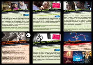 LE PROMENEURD'OISEAU du 11 au 17 juin
Afin de tenir la promesse faite à sa femme, Zhigen décide de retourner
dans son village natal pour y libérer son oiseau, unique compagnon de
ses vieilles années. Il prévoyait de faire ce périple en solitaire, mais on lui
confie Renxing, sa petite-fille, jeune citadine gâtée, contrainte de partir
avec lui. Au cours de ce voyage aux confins de la Chine traditionnelle,
dans une nature magnifique, la petite fille va découvrir de nouvelles
valeurs, et particulièrement celles du coeur.
"Le Promeneur d'oiseau » est un pur bonheur. Dépaysant, malicieux, émouvant,
apaisant.Onensortlecoeurheureux,ouvertcommecespivoinesquiconnaissent
cesjours-cileurmomentdegloirechezlesfleuristes." Le Parisien
Comédie - Chine - Philippe MUYL - Durée : 1h40 - Sortie : 07/05/14
Avec Li Baotian, Li Xiao Ran, Qin Hao,Yang XinYi...
ALABAMA MONROE du 18 au 20 juin
Didier et Élise vivent une histoire d'amour passionnée et rythmée par
la musique. Lui, joue du banjo dans un groupe de Bluegrass Country et
vénère l'Amérique. Elle, tient un salon de tatouage et chante dans le
groupe de Didier. De leur union fusionnelle naît une fille, Maybelle...
"UnmélodramepoignantportépardesacteursformidablesetuneBOsublime.Le
coupdecœurdel’été." Avoir-Alire.com
"On tient là un miracle en marche qui enchante, broie, émerveille, terrasse. Et
laisselespectateuroccupéàrecoudresoncœur." Métro
Amour - Belgique - FelixVAN GROENINGEN - Durée : 1h52 - Sortie : 28/08/13 LA CHAMBRE BLEUE du 22 au 24 juin
Un homme et une femme s'aiment en secret dans une chambre, se
désirent, se veulent, se mordent même. Puis s'échangent quelques
mots anodins après l'amour. Du moins l'homme semble le croire.
Car aujourd'hui arrêté, face aux questions des gendarmes et du juge
d'instruction, Julien cherche les mots. Que s'est-il passé, de quoi est-il
accusé ?... Pour son cinquième long métrage, Mathieu Amalric adapte le
roman de Georges Simenon "La chambre bleue".
"Que Mathieu Amalric pouvait-il apporter à l'œuvre de Simenon ? Tout. Sa
présence à l'écran, d'abord, tellement juste. Comme engourdi face au piège qui se
referme, il répète à l'infini sa sourde vérité. Derrière la caméra, Amalric est tout
aussiadroit." CultureBox
Policier - France - Mathieu AMALRIC - Durée : 1h16 - Sortie : 16/05/14
LA FÊTE DU CINÉMA
du 29 juin au 2 juillet
La Fête du Cinéma fête ses 30 ans du dimanche 29 juin au mercredi 2 juillet inclus.
Le tarif unique est de 3,50 euros la séance, il est appliqué à l’ensemble des spectateurs
dès la première séance.
	 Au programme au cinéma de la MCL : La liste de mes envies,Ton absence
et une comédie en cours de programmation.
LES PIONNIERS DU CINÉMA
SÉANCE DÉCOUVERTE lundi 16 juin à 14h30 / 2,50 €
Sortie d'usine de Louis Lumière/ Muet, N&B, 35 mm, 1895, 39’’
Attelage d'un camion d'Auguste & Louis Lumière / Muet, N&B, 35 mm, 1896, 41’’
Arrivée d’un train en gare de la Ciotat de Louis Lumière / Muet, N&B, 35 mm, 1895, 1’
Les Pyramides/ Muet, N&B, 35 mm, 1988, 58‘’
LeVillage de Namo de GabrielVeyre/ Muet, N&B, 35 mm, 16m, 1900, 58’’
La Petite Fille et son Chat de Louis Lumière/ Muet, N&B, 35 mm, 1899, 1min
Le Déshabillage Impossible de Georges Méliès / Avec G. Méliès, Muet, N&B, 1900, 1’52’’
Kiriki, Acrobates Japonais de Segundo de Chomon/ Muet, colorisé, 1907, 2’37’’
Fantasmagorie d'Emile Cohl / Muet, noir et blanc, animation, 35mm, 36m, 1908, 1’17’’
Sculpteur Moderne de Segundo de Chomon/ Muet, colorisé, 35mm, 1908, 5’
Gertie the Dinosaur deWinsor McCay/ Muet, noir et blanc, animation, 1914, 15’56’’
The GreatTrain Robbery d'Edwin S. Porter et Blair Smith/ Muet, colorisé, 1903, 11’
LevoyagedanslalunedeGeorgesMéliès/Muet,enversioncoloriséeparl’auteur,1902,15’39’’
À partir de 6 ans / Durée : 57 mn
TWENTY FEET FROM STARDOM
du 18 au 22 juin
Nous sommes des millions à connaître leurs voix, mais personne ne
connaît leurs noms. TWENTY FEET FROM STARDOM raconte l'histoire
secrète des choristes qui se cachent derrière les plus grands hits de la
musique populaire, en suivant une demi-douzaine de ces chanteurs de
talent à travers l'histoire de la musique. Chacun a sa propre expérience à
partager,enmargedelagloireetdesstarsmondiales.Leurtourestvenu
d'entrer dans la lumière...
Documentaire - USA - Morgan NEVILLE - Durée : 1h29 - Sortie : 04/12/13
Au programme :
AvecVeerle Baetens, Johan Heldenbergh, Nell Cattrysse...
Dans le cadre de la Fête de la Musique - Tarif unique 3,50 €
Avec Bruce Springsteen, Sting, Mick Jagger, StevieWonder, Bette Midler...
Dans le cadre de la Fête de la Musique - Tarif unique 3,50 €
VF +
Avec Mathieu Amalric, Léa Drucker, Stéphanie Cléau...
3,50 € la place 	
À noter dans vos agendas...
 