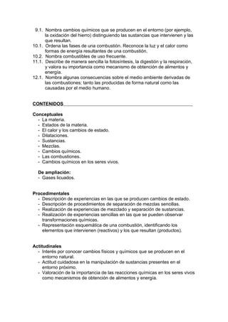 8.2. Nombra e identifica tres procedimientos para separar mezclas: tamizado,
      decantación y filtración.
 9.1. Nombra ...