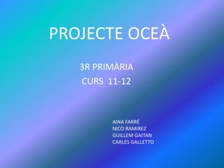 PROJECTE OCEÀ
   3R PRIMÀRIA
   CURS 11-12


         AINA FARRÉ
         NICO RAMIREZ
         GUILLEM GAITAN
         CARLES GALLETTO
 